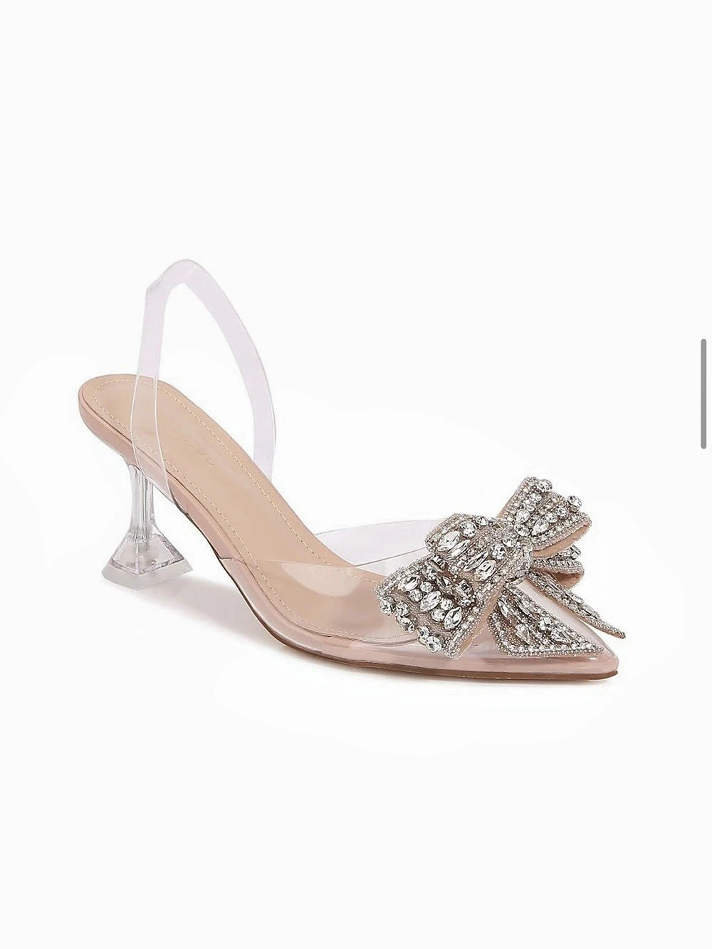 Berness Nina Rhinestone Bow Slingback Heels in Beige US 9 Like New